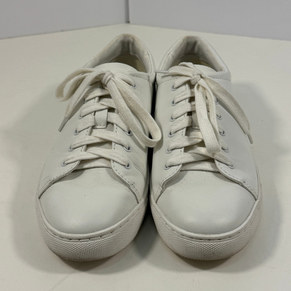J.Crew White Leather Low Top Sneakers Women's size 7‎ Minimalist Lace-Up Shoes - Picture 4 of 13